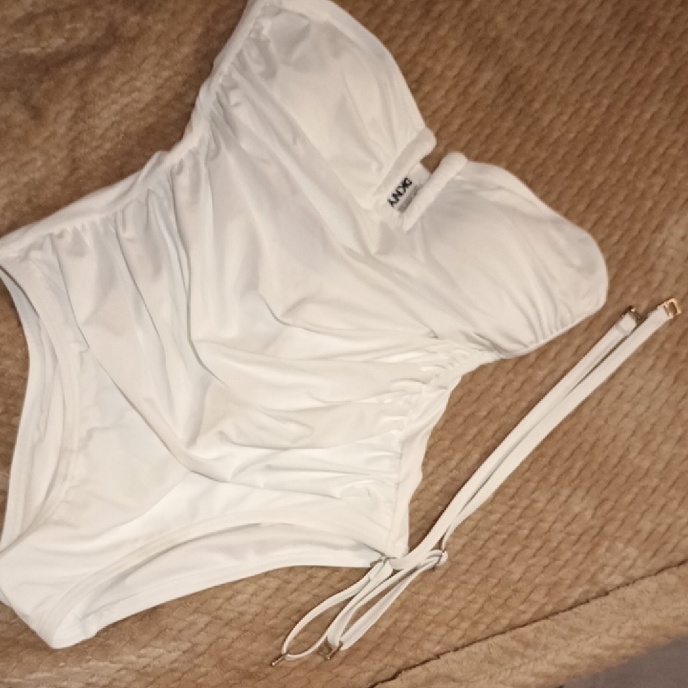 Dkny White One Piece Swimsuit Classic Scoop Neck